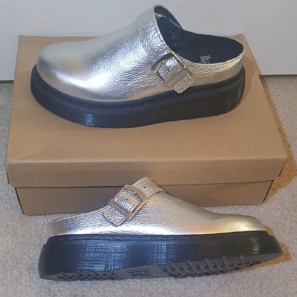 Dr. Martens Shoes - Dr. Martens "Laketen" Silver Metallic Mules NWOT - M6/W7